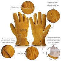 Bessteven Gardening Work Gloves Leather: Garden Cowhide Thorn Proof Gardening Gloves For Weeding  Planting  Gardening Gifts For Men Women