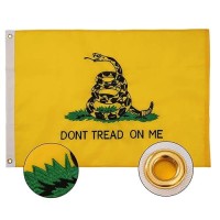 Syii Dont Tread On Me Gadsden Boat Flag 12X18 Inch Made In Usa  Embroidery Yellow Coiled Rattle Snake With 2 Brass Grommet  Heavy Duty Nylon Outdoor Banner For All Weather