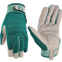 Wells Lamont Women'S High Dexterity Adjustable Work And Gardening Gloves  Green  Large (7754L)