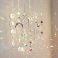 6Pieces Crystal Suncatchers For Window Hanging Sun Catcher With Chain Rainbow Maker Crystal Prisms Decor For Home Garden Party W