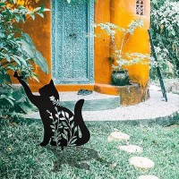 Metal Black Cat Stake Garden Garden Statue Yard Decoration Art Lawn Cat Gifts For Cat Lovers Outdoor Home Decoration Metal An