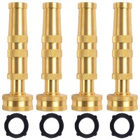 Hourleey Adjustable Twist Hose Nozzle 4 Heavyduty Brass Hose Nozzle With 10 Garden Hose Rubber Washers 4 Pack