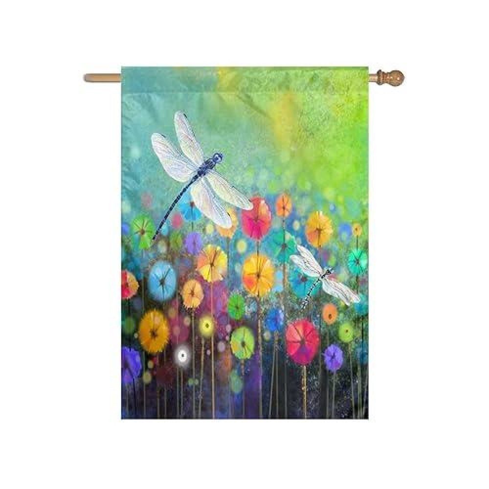 Spring Flower Garden Flag Dragonfly Flags Welcome Summer House Flag For Outdoors 28 X 40 Double Sided Large Decorative Flag