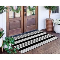 Striped Outdoor Porch Rug 24 X 51Black And White Front Machine Washable Handwoven Indooroutdoor Layered Door Mats For Ent