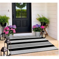 Buagetup Black And White Outdoor Rug 3X 5 Handwoven Cotton Washable Rug Striped Front Porch Rug Machine Washable Indooroutdo