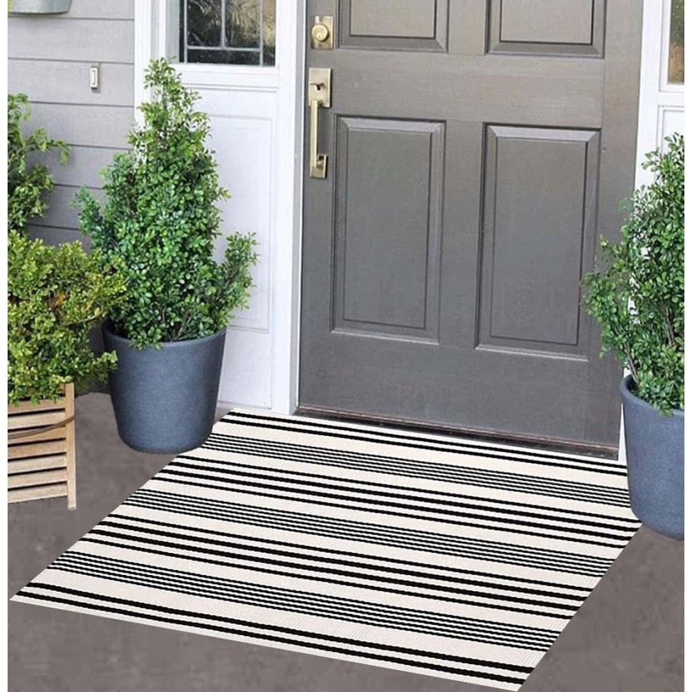 Black And White Striped Doormat 24 X 35 Front Porch Rug Machine Washable Indoor Outdoor Doormat For Front Porch Handwoven E