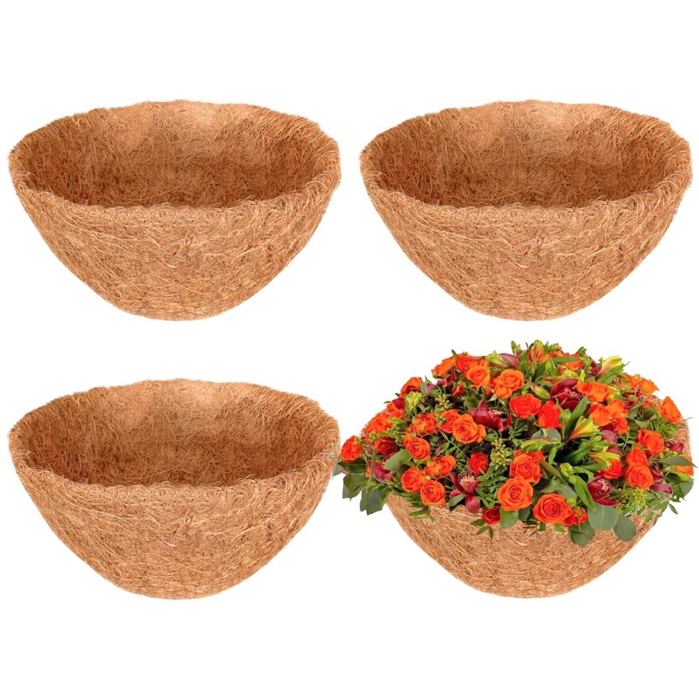 Halatool 4Pcs 16 Inch Coconut Liners Coco Coir Hanging Basket Liners 100 Natural Coco Fiber Liners Round Coco Liners For Plante