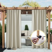 Nicetown 2 Panels Weighted Blackout Curtains For Patio Waterproof Top Bottom Grommet Back Tab Fixed Outdoor Curtains Windpr