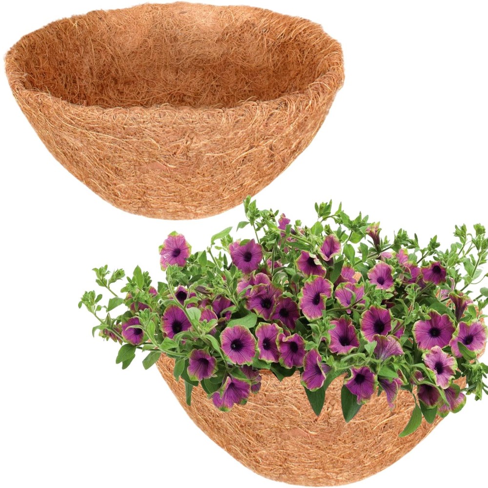 Halatool 2Pcs 16 Inch Coconut Liners Coco Coir Hanging Basket Liners 100 Natural Coco Fiber Liners Round Coco Liners For Plante