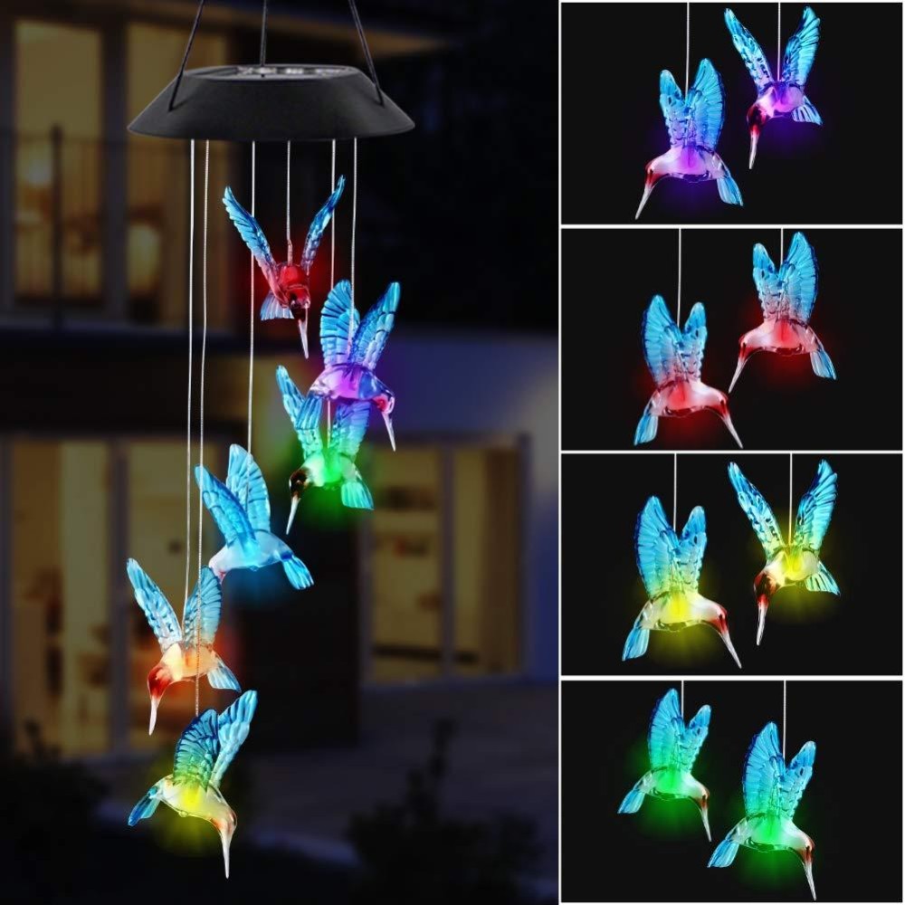 Mortime Led Solar Hummingbird Wind Chime 25 Outdoor Hanging Wind Chime For Patio Lawn Garden Decorations Automatic Light Cha