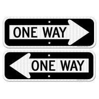 One Way Sign With Arrow  2-Pack 18X6 Inches Engineer Grade Reflective Rust Free Aluminum  Weather/Fade Resistant  Uv Protected  Easy To Mount  Indoor/Outdoor Use (Left/Right)