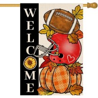 Baccessor Fall Football Welcome House Flags Vertical Double Sided 28 X 40 Inch Pumpkin Autumn Sports Game Day Large Flag For Ya