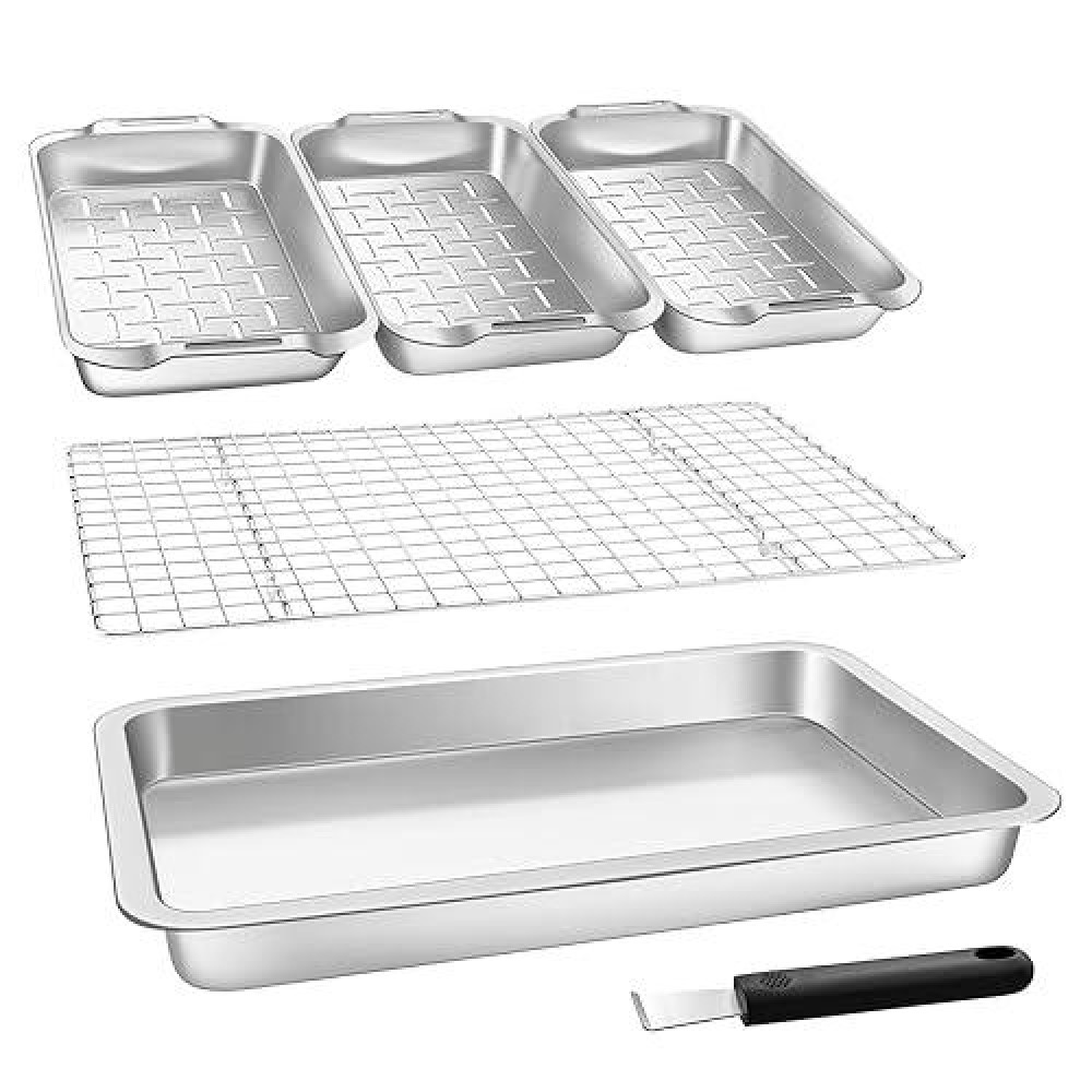 Roasting Pan With Rack 6Piece Stainless Steel Large Roasting Pan 165 X 11 Pan With Cooling Rack Great For Roast Chicken