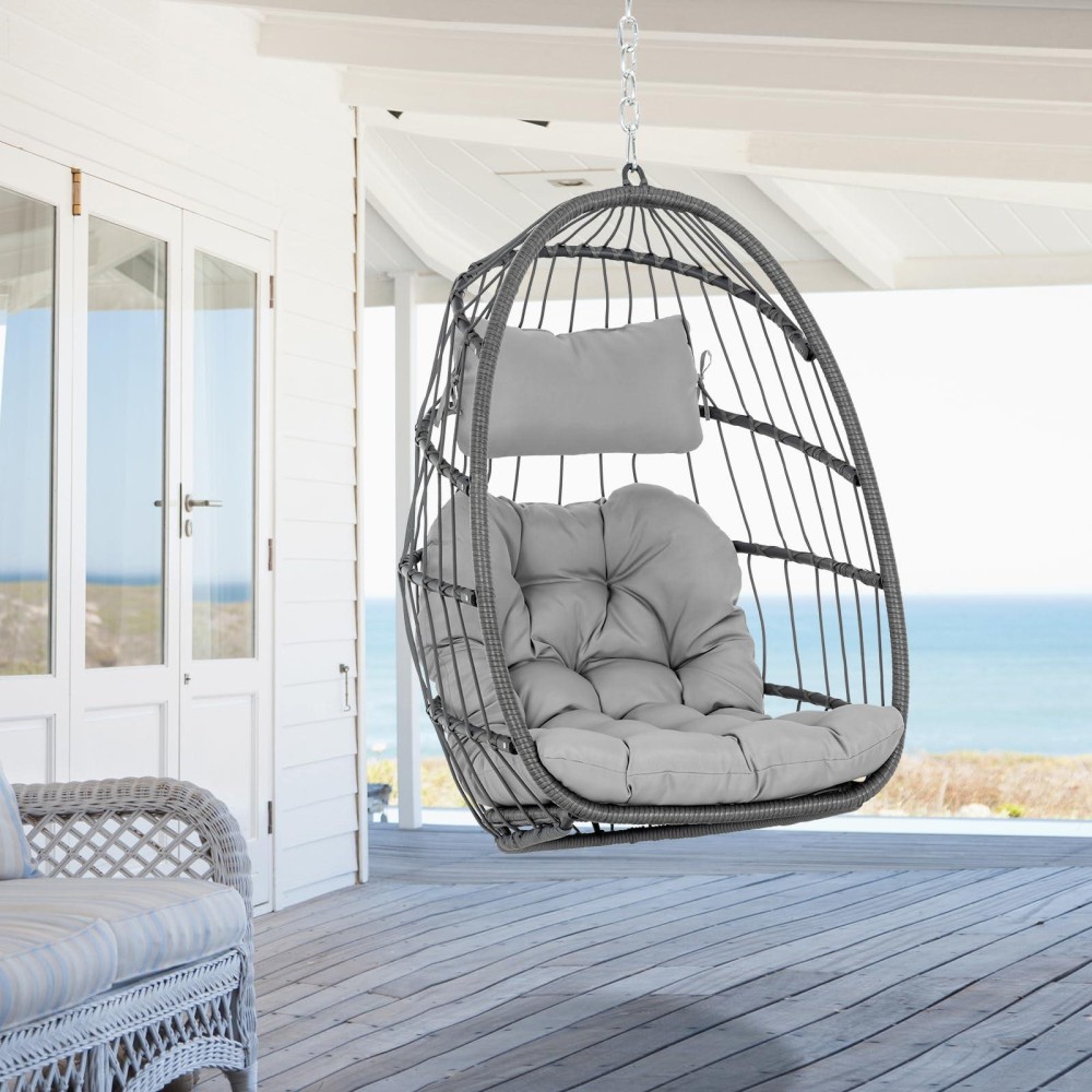 Hanging Egg Chair Without Stand Foldable Indoor Outdoor Wicker Rattan Swing Egg Chair With Hanging Chain Hammock Chair Uv Re