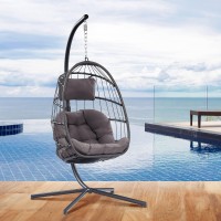 Egg Chair With Stand Patio Rattan Wicker Hanging Swing Egg Chair Hammock Chair For Indoor Outdoor Bedroom Garden Aluminum St