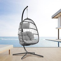 Egg Swing Chair With Stand Hanging Egg Chair Outdoor Rattan Wicker Patio Hanging Basket Chair Hammock Chair With Aluminum Stee