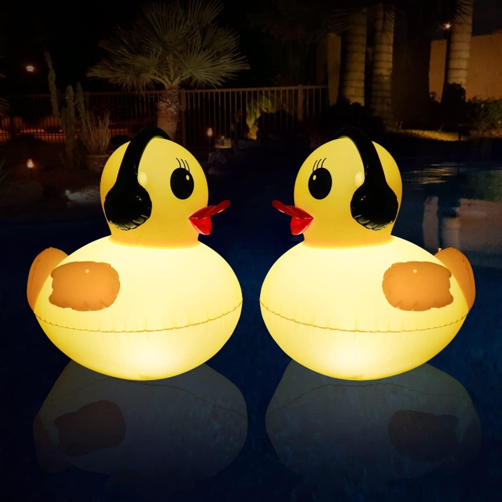 Floating Solar Lights 16 Inch Waterproof Led Pool Accessories Glow Duck Inflatable Solar Powered Lights That Float For Pond Ho