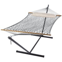 Suncreat Rope Hammock With Stand Included Portable Double Hammock With Soft Pillow Gray