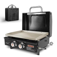 Qulimetal Portable Griddle Flat Top Grill 22 Inch Table Top Grill With Hood 2 Burner Gas Grill Propane Grill With Carry Bag Outd