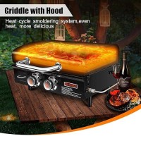 Qulimetal Portable Griddle Flat Top Grill 22 Inch Table Top Grill With Hood 2 Burner Gas Grill Propane Grill With Carry Bag Outd