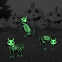 Outdoor Halloween Decorations Yard Signs 5Pcs Glow In The Dark Skeleton Black Cat Silhouette Lawn Signs With Stakes For Hallow