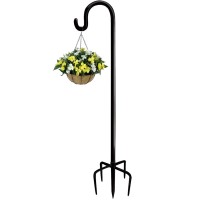 Artigarden 76 Inch Outdoor Shepherd Hook With 5 Prong Base 1 Pack Adjustable Heavy Duty Garden Hanging Stake For Bird Feeder