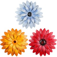 3 Pcs Metal Flower Wall Art 3D Metal Daisy Flower Wall Decor Multiple Layer Hanging Flower Rustic Farmhouse Boho Style Decoratio