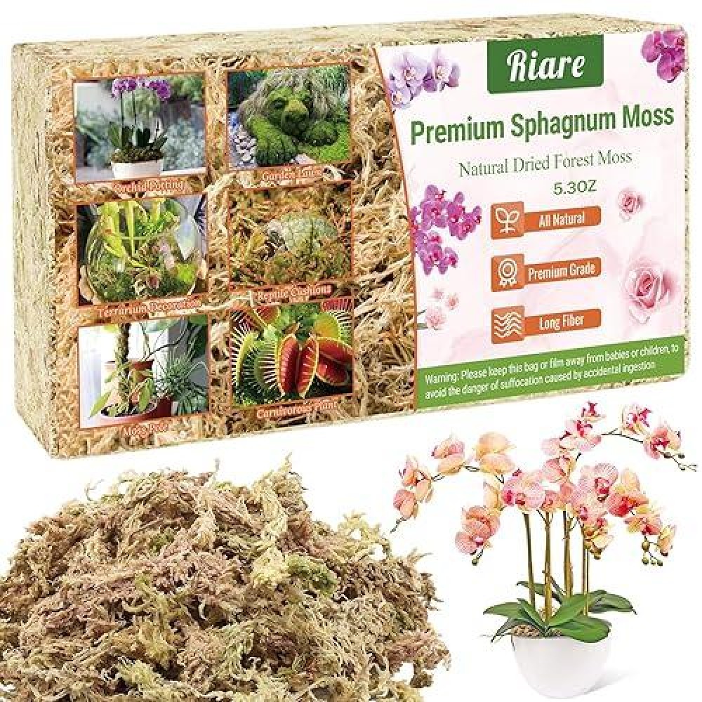 Riare 53 Oz Premium Sphagnum Moss For Plants 6Qt Natural Long Fiber Sphagnum Peat Moss Dried Plants Moss Orchid Potting Mix F