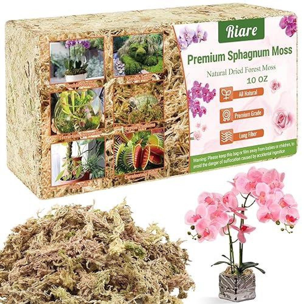 Riare 10 Oz Premium Sphagnum Moss- Natural Long Fibered Sphagnum Peat Moss Plants Moss Dried  Carnivorous Plants Moss Orchid Potting Mix For Orchids  Carnivorous Plants  Succulent (12Qt)