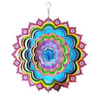 Fonmy Mandala Wind Spinner Wcrystal Ball Peacock 3D Stainless Steel Hanging Spinners Worth Gift Christmas Decoration Indoorou