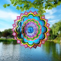 Fonmy Mandala Wind Spinner Wcrystal Ball Peacock 3D Stainless Steel Hanging Spinners Worth Gift Christmas Decoration Indoorou