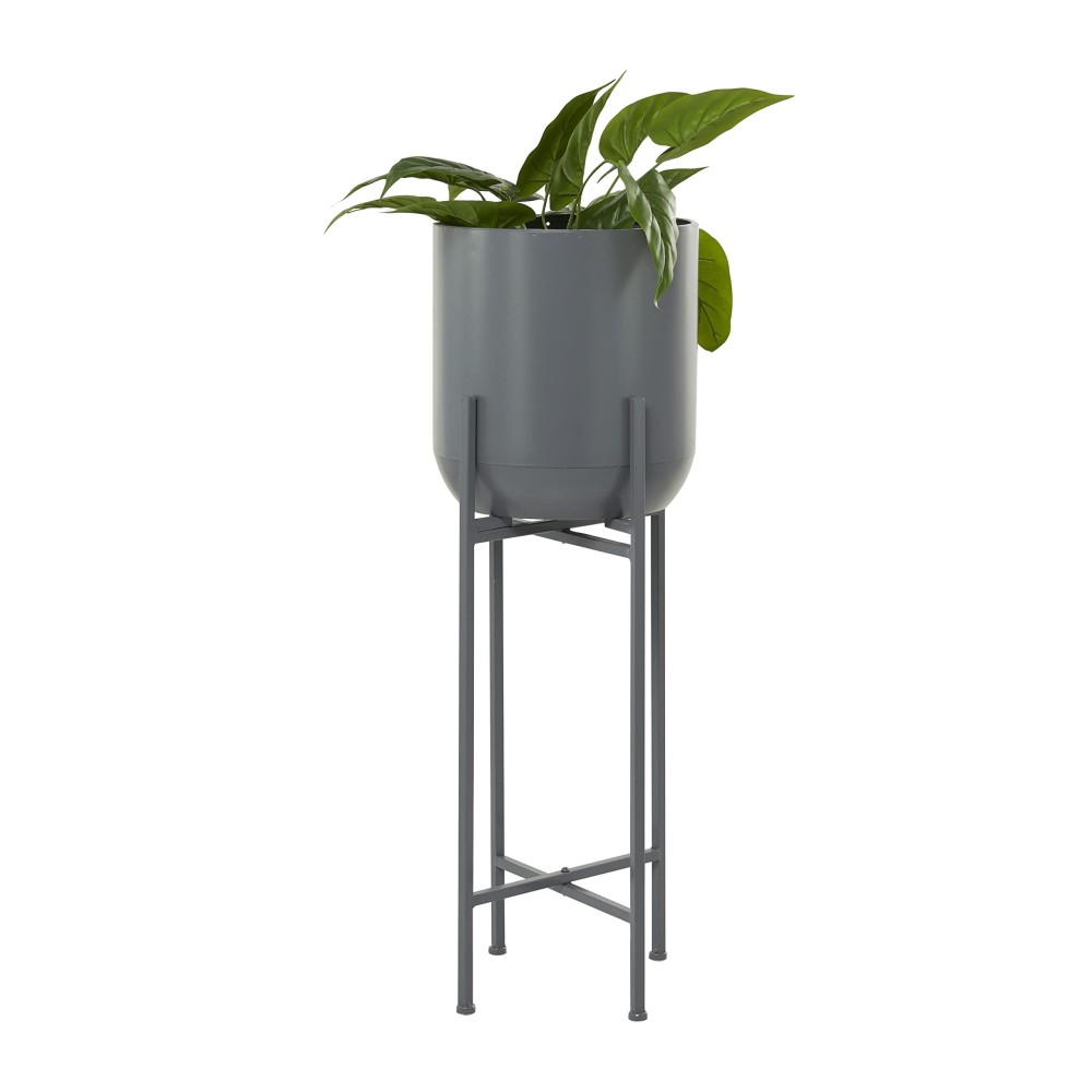 Deco 79 Cosmoliving By Cosmopolitan Metal Round Planter With Removable Stand 13 X 13 X 36 Dark Gray