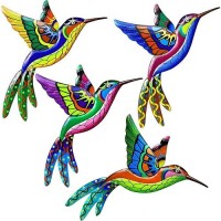 Yungeln Metal Hummingbird Wall Art Decor Metal Colorful Birds Sculpture 3D Metal Handmade Birds Outdoor Wall Sculpture Decor Ha