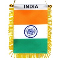 Anley 4 X 6 Inch India Fringy Window Hanging Flag Mini Flag Banner Car Rearview Mirror D Cor Fringed Double Sided Ind