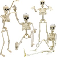 Camirus 4Pcs Halloween Skeleton Decorations 16 Full Body Plastic Mini Little Skeleton Posable Joints Poseable Skeleton For Sk