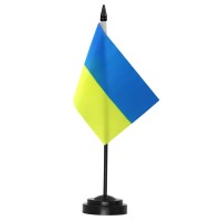 Anley Ukraine Deluxe Desk Flag Set 6 X 4 Inch Miniature Ukrainian Ukr Ua Desktop Flag With 12 Solid Pole Vivid Color And F