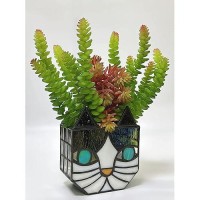 Tiffany Cute Cat Stained Glass Flower Pots Indoor And Outdoor Plant Displays Cat Plant Planter Candle Holder Container Decoratio