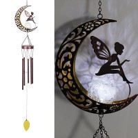 Taman Wind Chime Fairy Wind Chimes For Outside Moon Solar Lights Indoor Crackle Glass Ball Led Decorative Mobile Memorial Gift