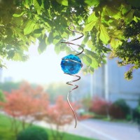 Eiryhope Gazing Ball Spiral Tail Wind Spinner Spiral Peacock Blue Crystal Orb With Swivel Hook Sun Catcher Rainbow Maker Hangi