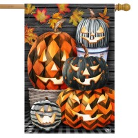 Briarwood Lane Patterned Jack-O-Lanterns Halloween House Flag Checkered 28