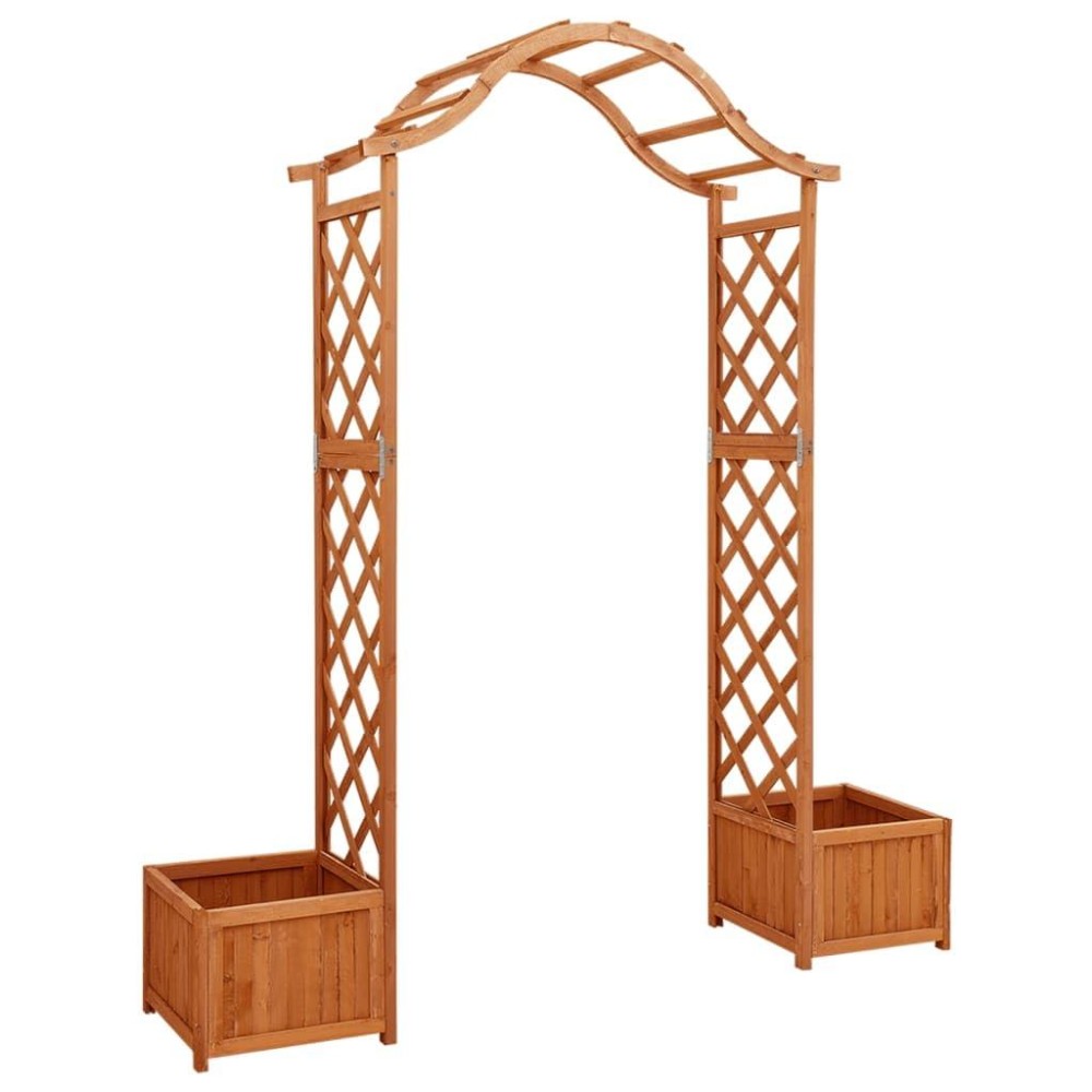 Vidaxl Solid Firwood Garden Pergola With Integrated Planters And Gate Decorative Outdoor Wooden Arch With Side Flower Boxes