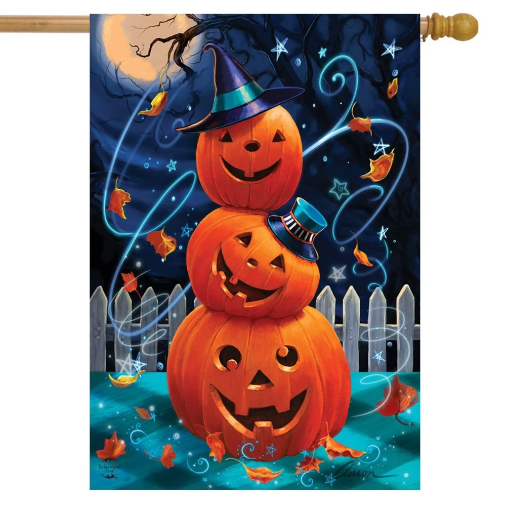 Briarwood Lane Halloween Pumpkin Stack House Flag Holiday Jack Olantern 28 X 40