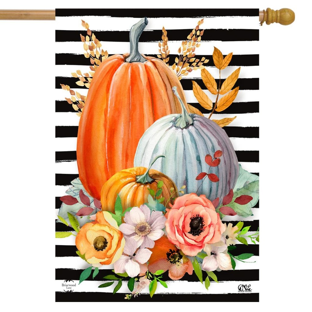 Briarwood Lane Striped Pumpkins Autumn House Flag Floral Fall 28 X 40