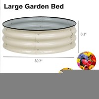 Aoodor 9'' Tall Aluzinc Metal Raised Garden Bed 30'' Round  Outdoor Garden Planter Box For Vegetable Flower Herb - Beige Set Of 2