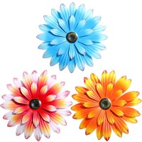 3 Pcs Metal Flower Wall Art 3D Metal Daisy Flower Wall Decor Multiple Layer Hanging Flower Rustic Farmhouse Boho Style Decoratio