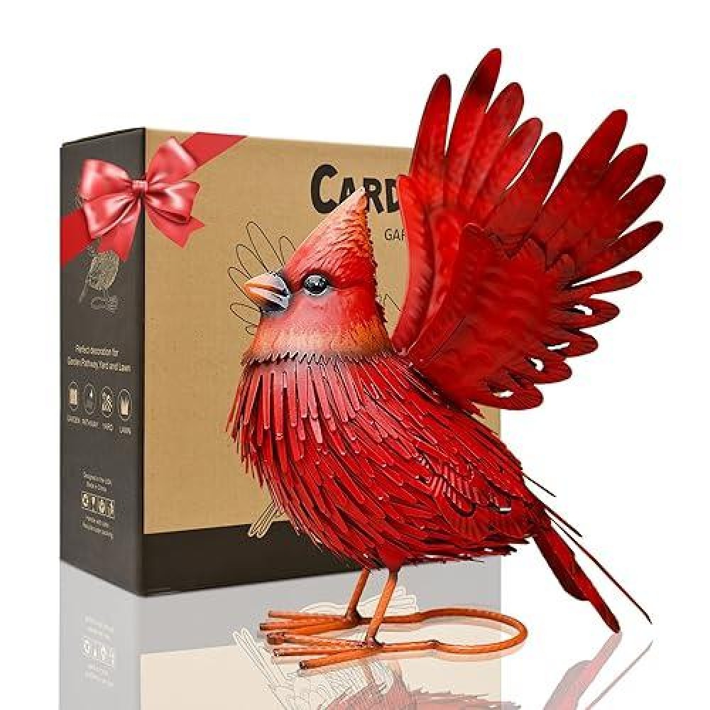 Nacome Cardinal Garden Decor Metal Yard Artgarden Sculptures Statues Large Red Bird Outdoor Decor Gifts For Christmasmomgra