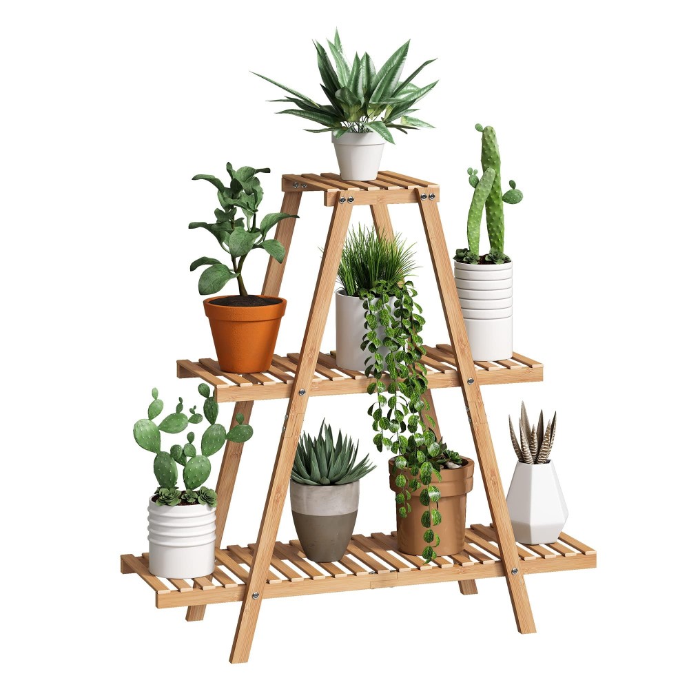 Plant Stand Indoor Bamboo Outdoor Tiered Plant Shelf 3 Tier 8 Potted Flower Holder Ladder Plant Rack For Multiple Table Plant Po