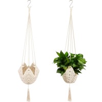 Shappy 2 Packs Jute Crochet Long Plant Hanger For 3 Inch To 12 Inch Pots Macrame Plant Holder Rope Boho Plant Hanger With 2 S S