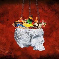 Halloween Hanging Skull Candy Dish Trick Or Treat Bowl & Plant Planter Pot - With Metal Chain & Hook - 6