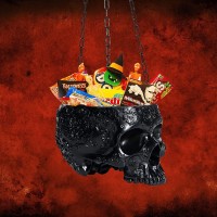 Halloween Hanging Skull Candy Dish Trick Or Treat Bowl & Plant Planter Pot - With Metal Chain & Hook - 6